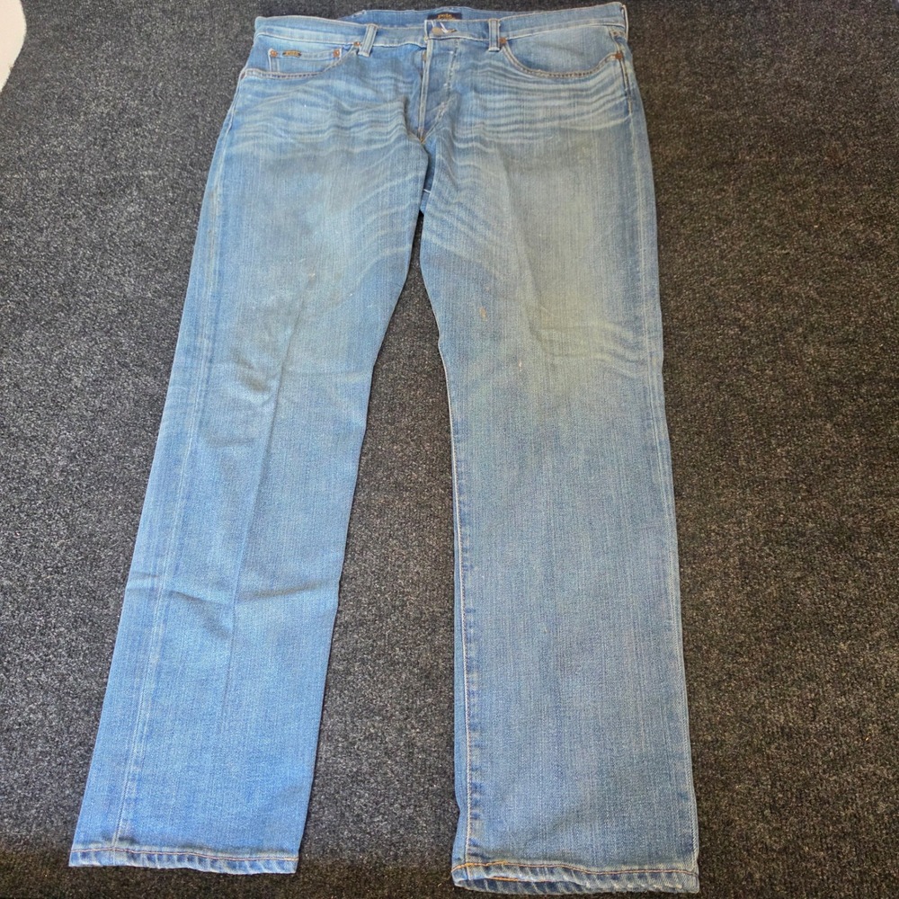 Polo Ralph Lauren Mens Light Wash Straight Leg Button Fly Denim Jeans 38x32